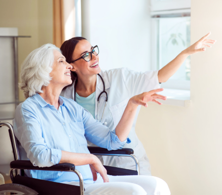 caregiver talking to senior woman